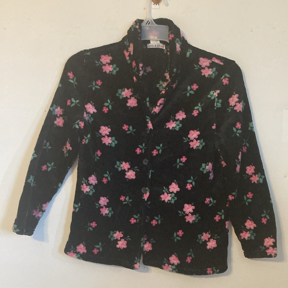 Pajama set Em & Alfie  Black with pink floral print size L